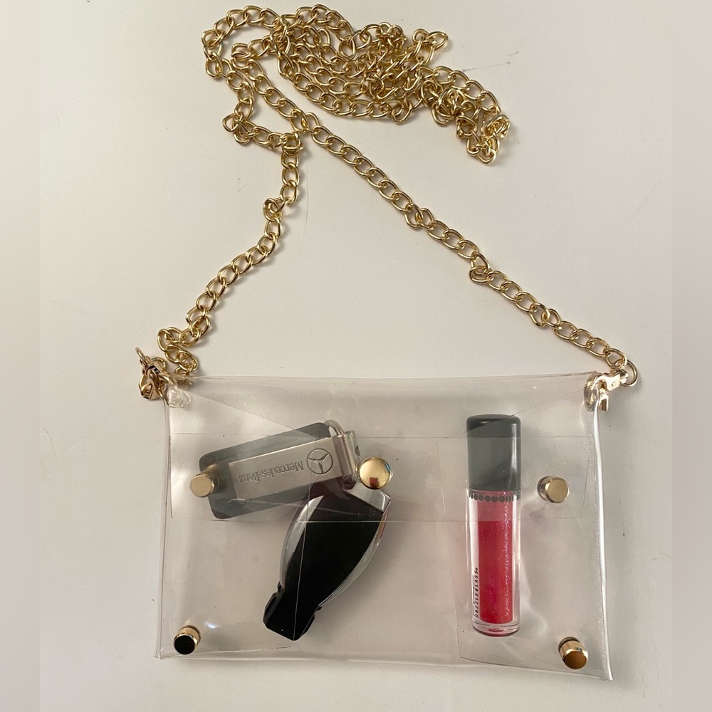 NEW! Clear Transparent Cross-Body Clutch w Gold Chain - Picture 5 of 12